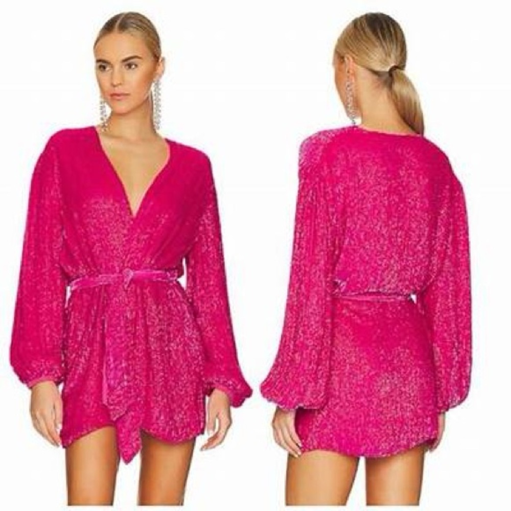 Retrofete Fuchsia Long Sleeve Robe Dress